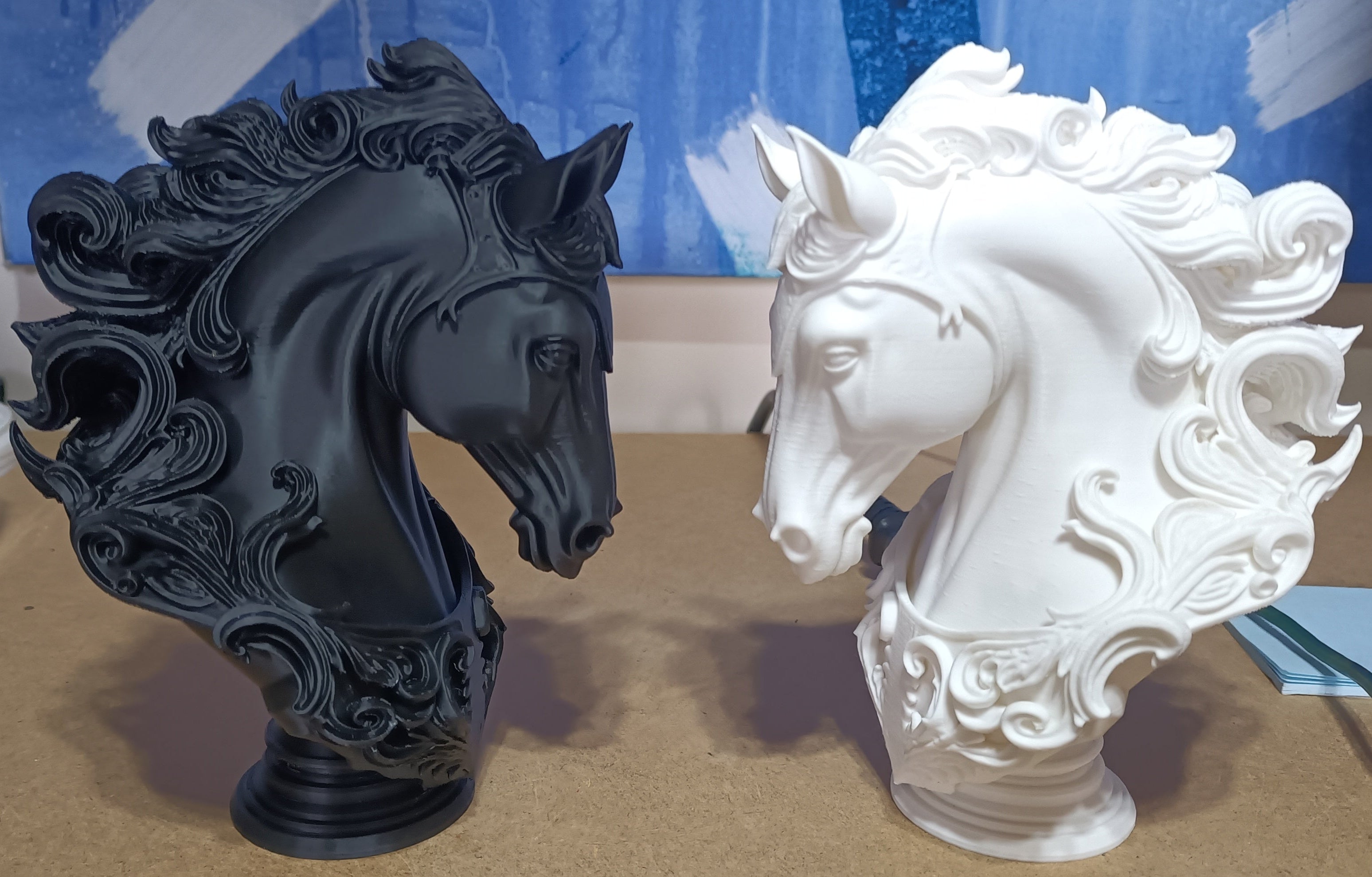 Baroque Horse Bust Statues — Black & White
