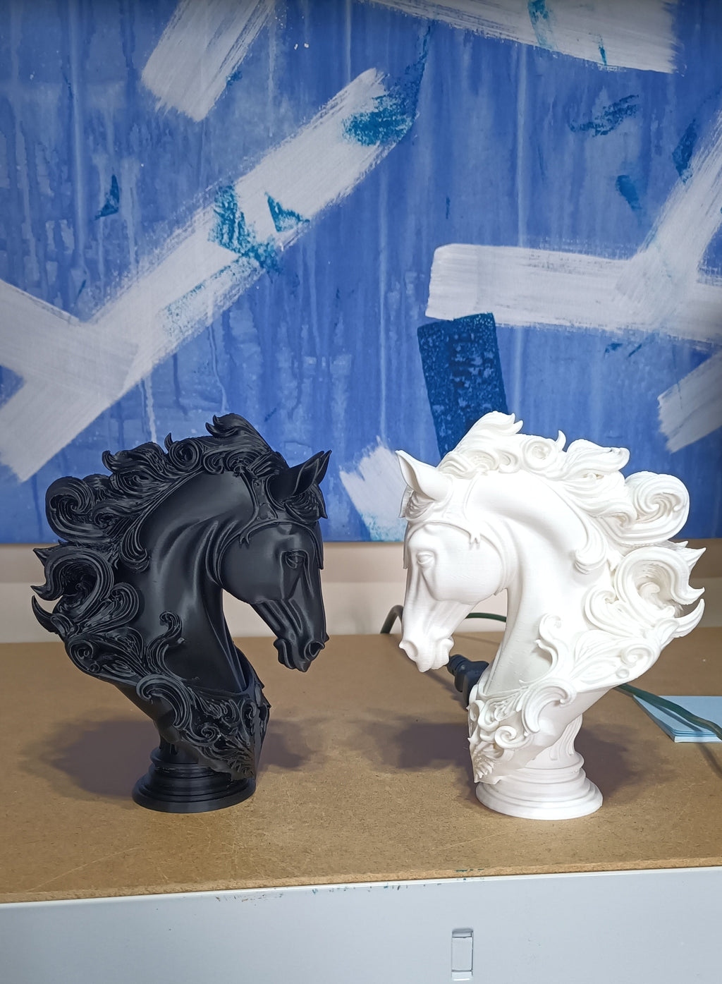 Baroque Horse Bust Statues — Black & White