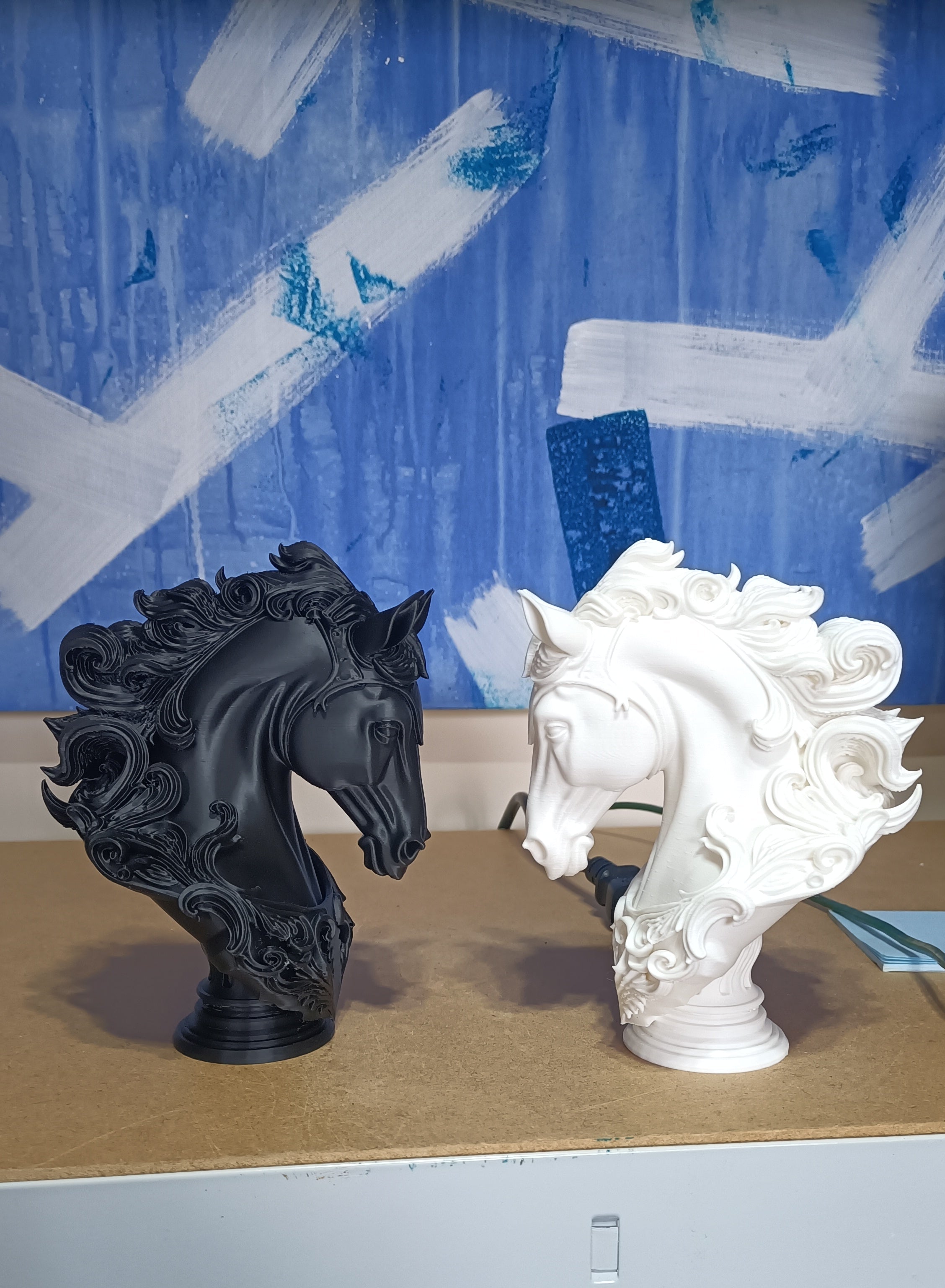 Baroque Horse Bust Statues — Black & White