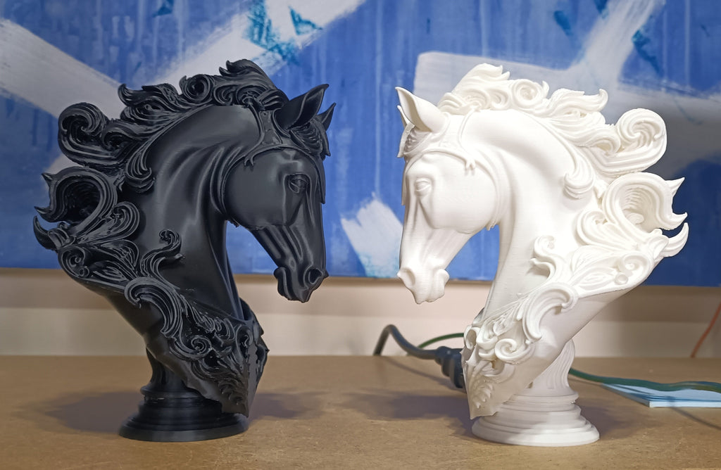 Baroque Horse Bust Statues — Black & White