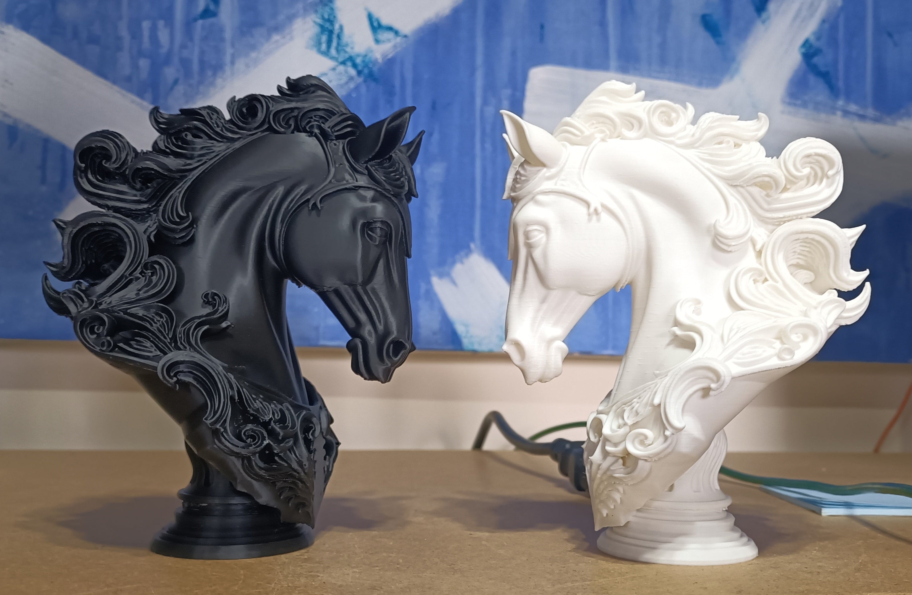 Baroque Horse Bust Statues — Black & White